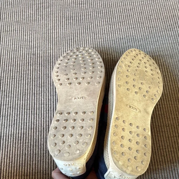 Tod's Navy Suede Slip-On Loafers with Red & Blue Webbing - Picture 9 of 9